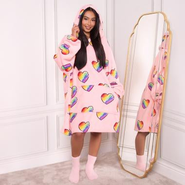 Rainbow Heart Hoodie Blanket