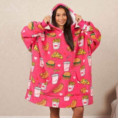 Fast Food Print Hoodie Blanket