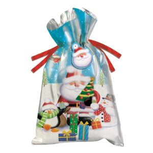 Christmas Gift Bag Jumbo Present Bag & Tag With Pull Ribbon Drawstring Santa Claus Design