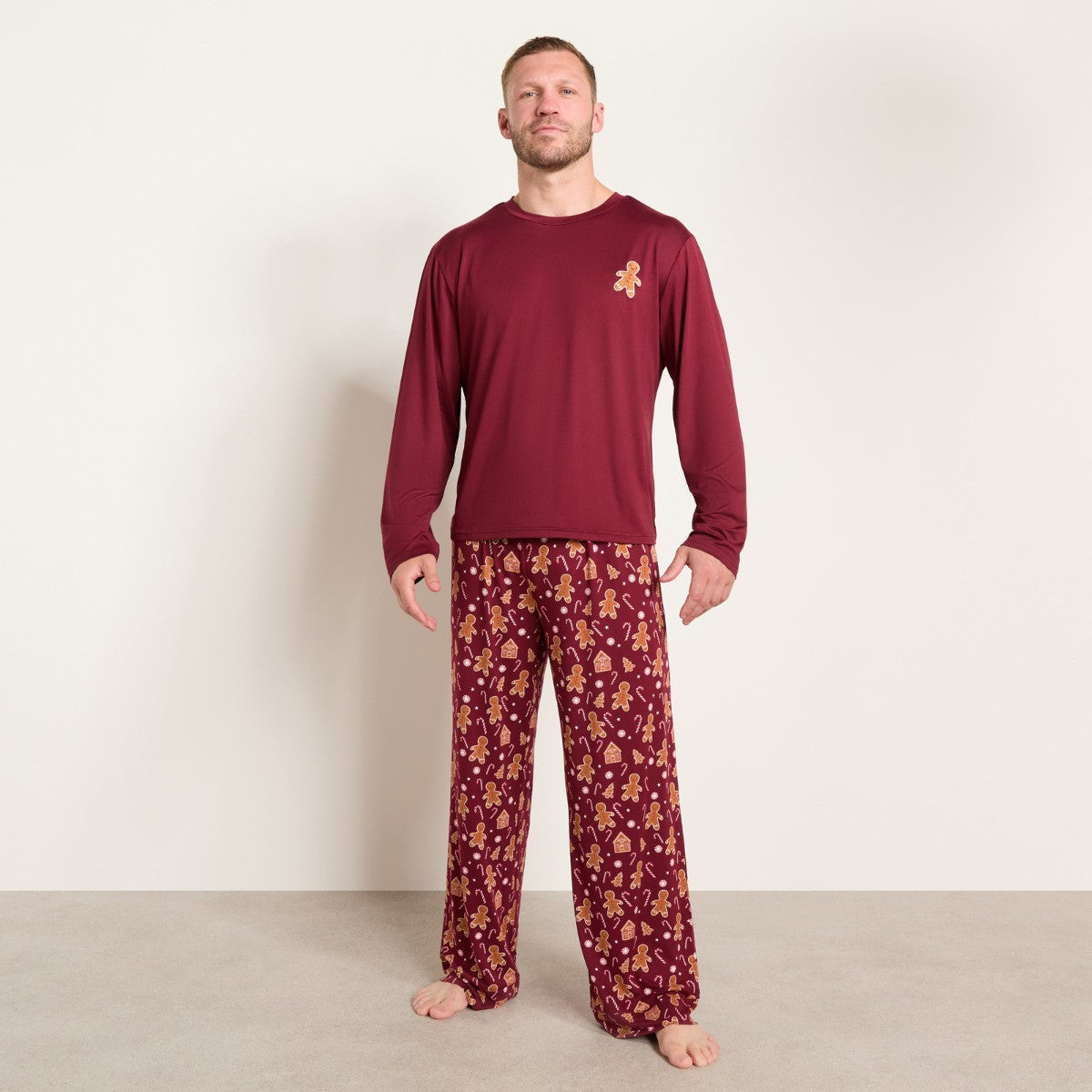 Men's Christmas Gingerbread Pyjama Set - Burgundy’s