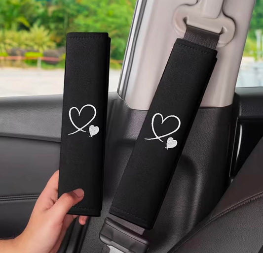 Car Seat Shoulder Pads With Embroidery Heart Design 2pcs