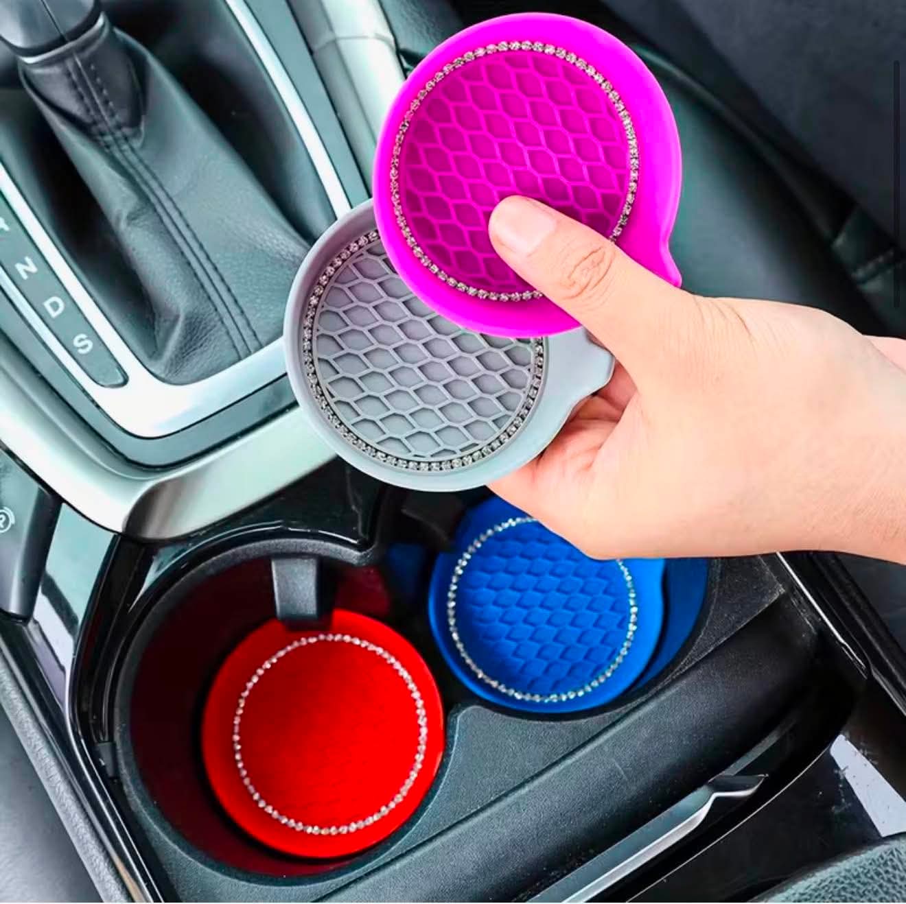 Set of 2 Universal Non-Slip Cup Holders Adorned with Bling Crystal Rhinestones for Car Interiors