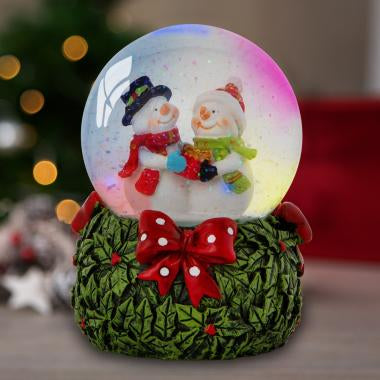 Mr & Mrs Snowman Light Up Musical Snow Globe