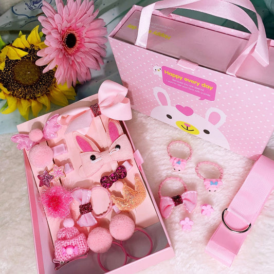 18pcs Girls Hair Accessories Boxed Gift Set – Pink