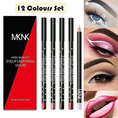 12pcs Soft Matte Multi-Purpose Eyeliner, Lip Liner & Lipstick Pencil Boxed Set (12 colours one of each)