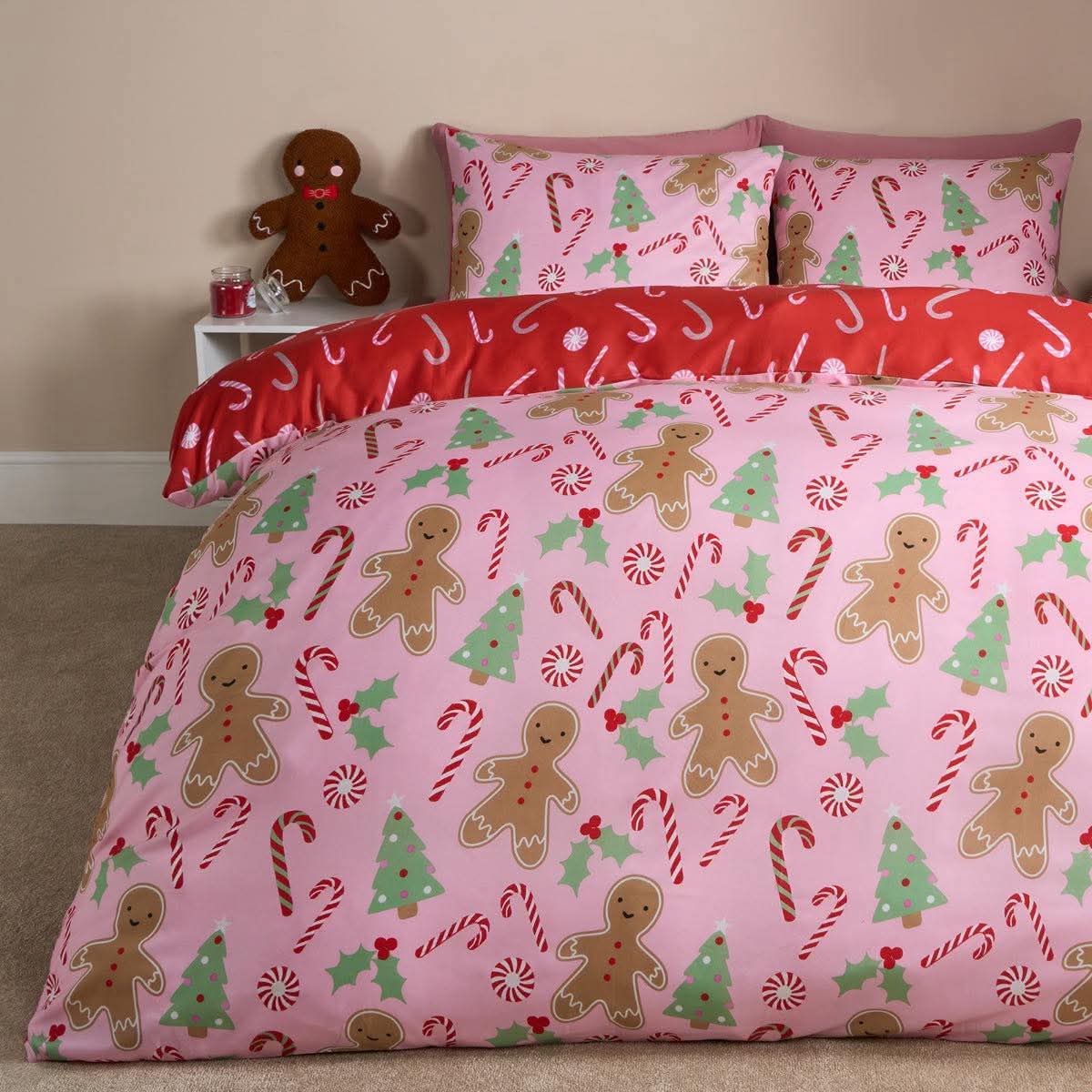 Gingerbread Man Candy Cane Reversible Double Duvet Set