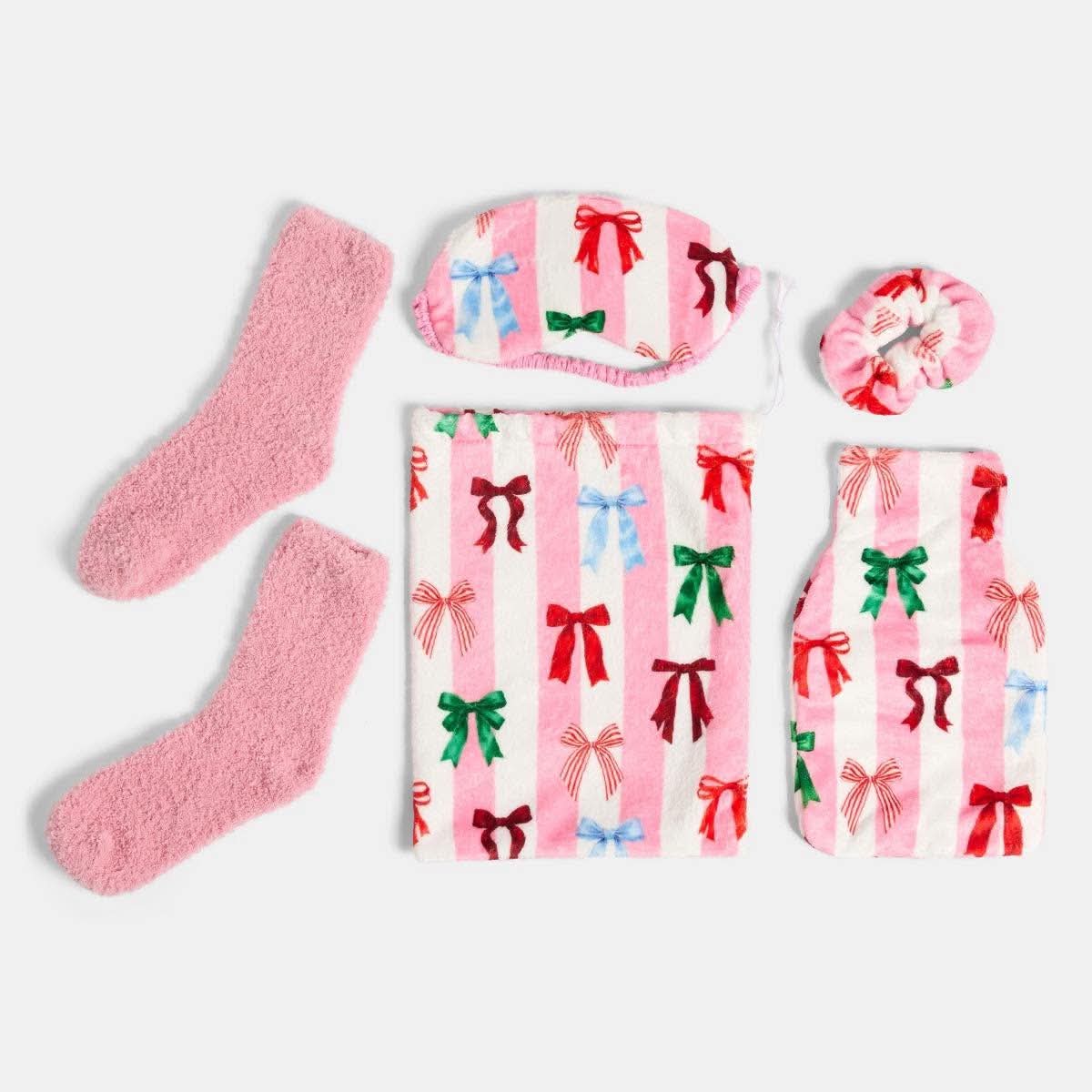 Candy Stripe Hot Water Bottle Gift Set - Pink