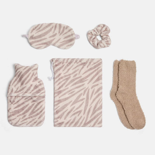 Zebra Print Hot Water Bottle Gift Set - Beige
