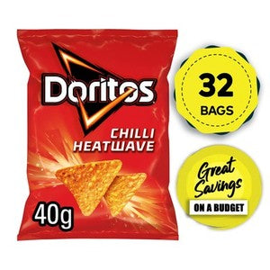 Doritos Tortilla Chips Crisps Chilli Heatwave Lunch Snack 32 x 40g