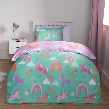 Unicorn & Rainbows Reversible Duvet Cover Set - Single