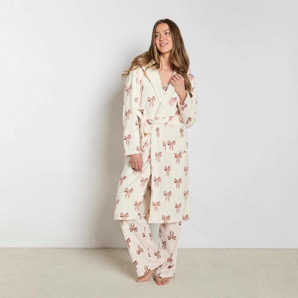 Bow Print Dressing Gown Adults - Cream