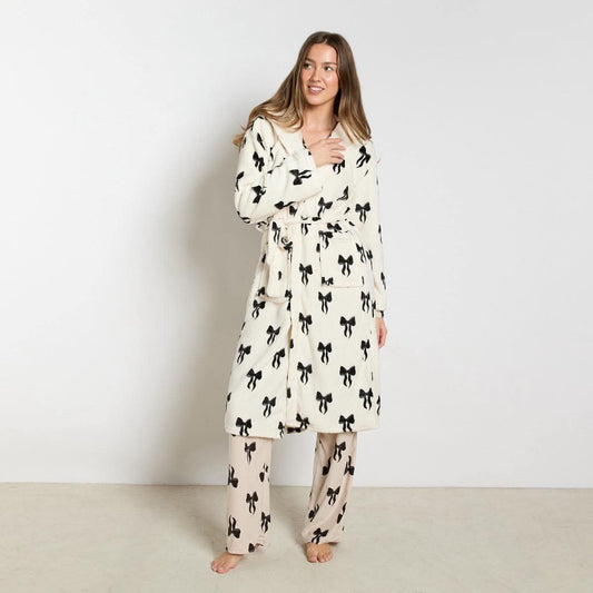 Bow Print Dressing Gown Adults - Monochrome