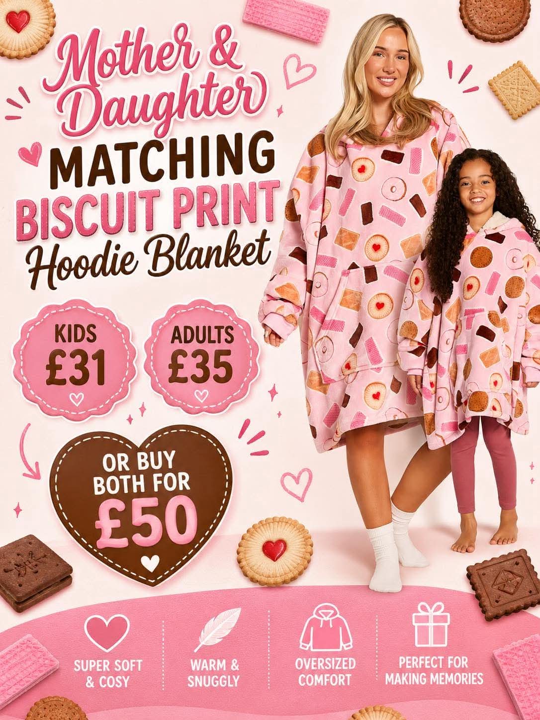 Biscuit Print Hoodie Blanket - Pink