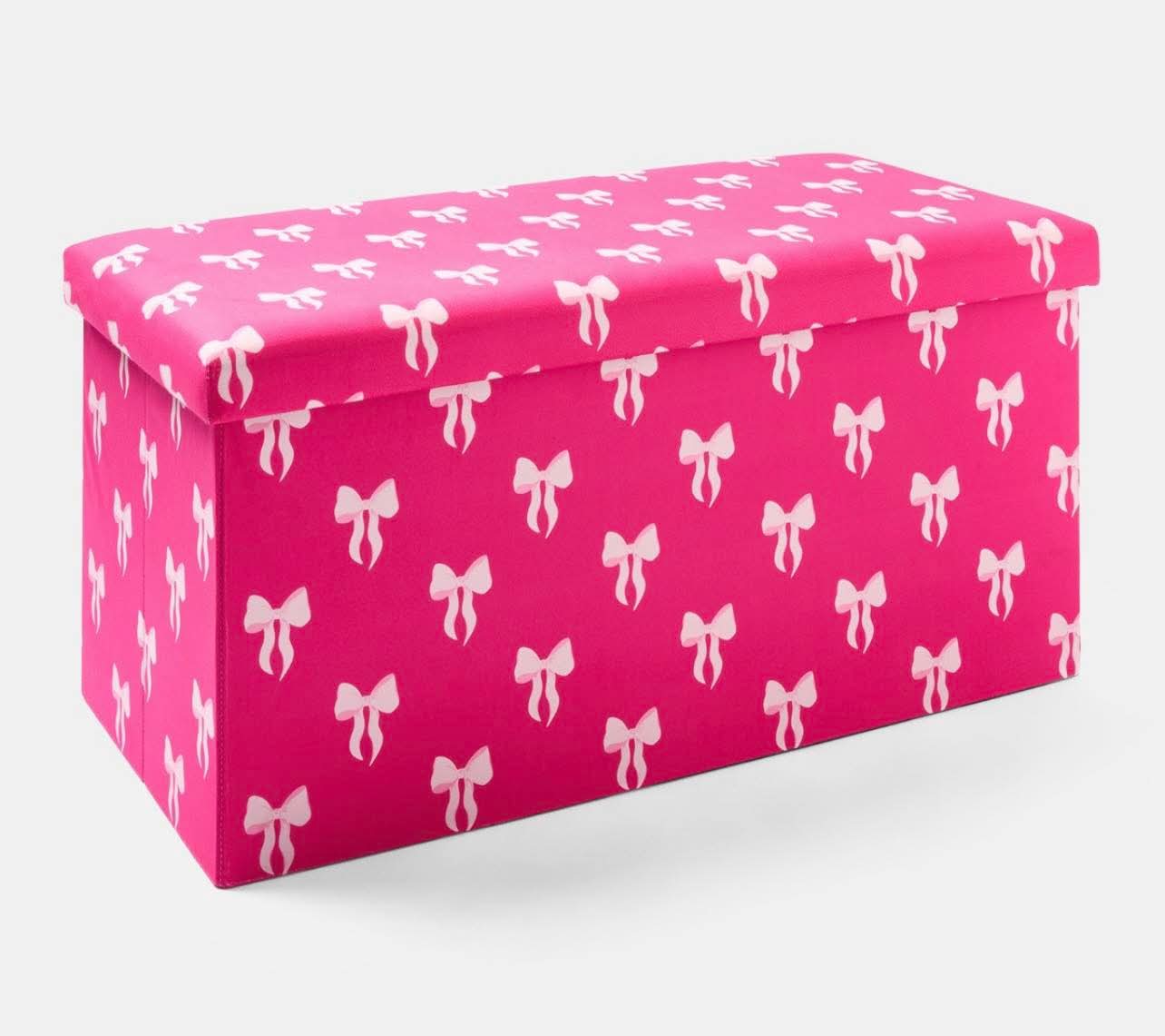 Bow Print Velvet Foldable Rectangle Storage Ottoman - Pre-Order