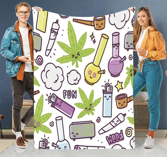 Cartoon Leaf & Pipe Print  Blanket