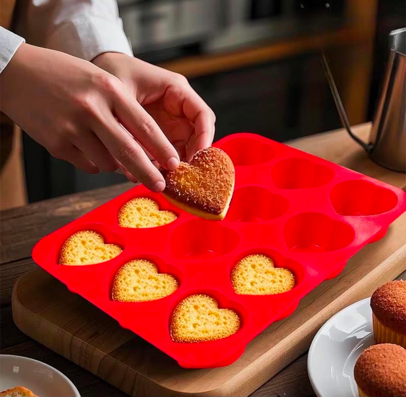 12-Cavity Heart-Shaped Silicone Cake Mold
