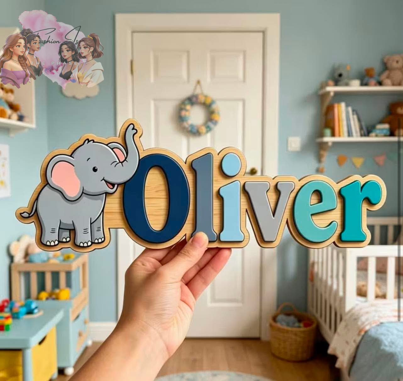 2D Custom Elephant Wooden Name Sign