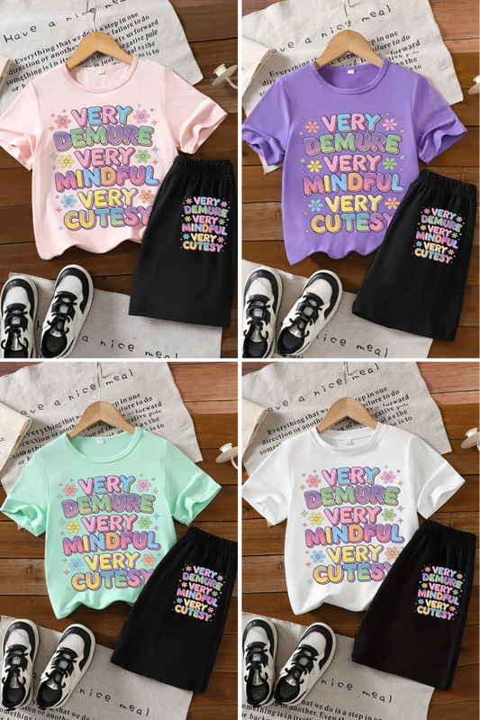 Girls Letter Print Short Set
