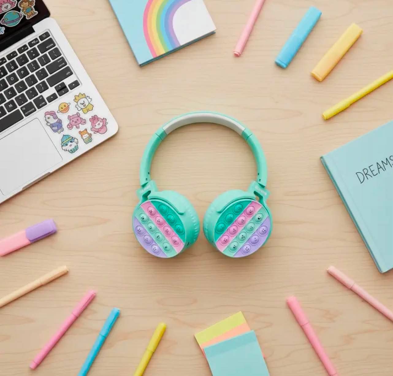 Wireless Over-Ear Bluetooth Headphones – Cute Pop Button Design