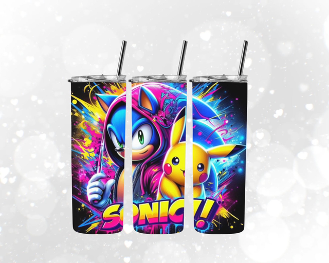 Sonic and Pikachu 20oz tumbler