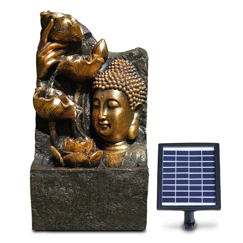 Buddha Head Solar Water Feature Outdoor With LED