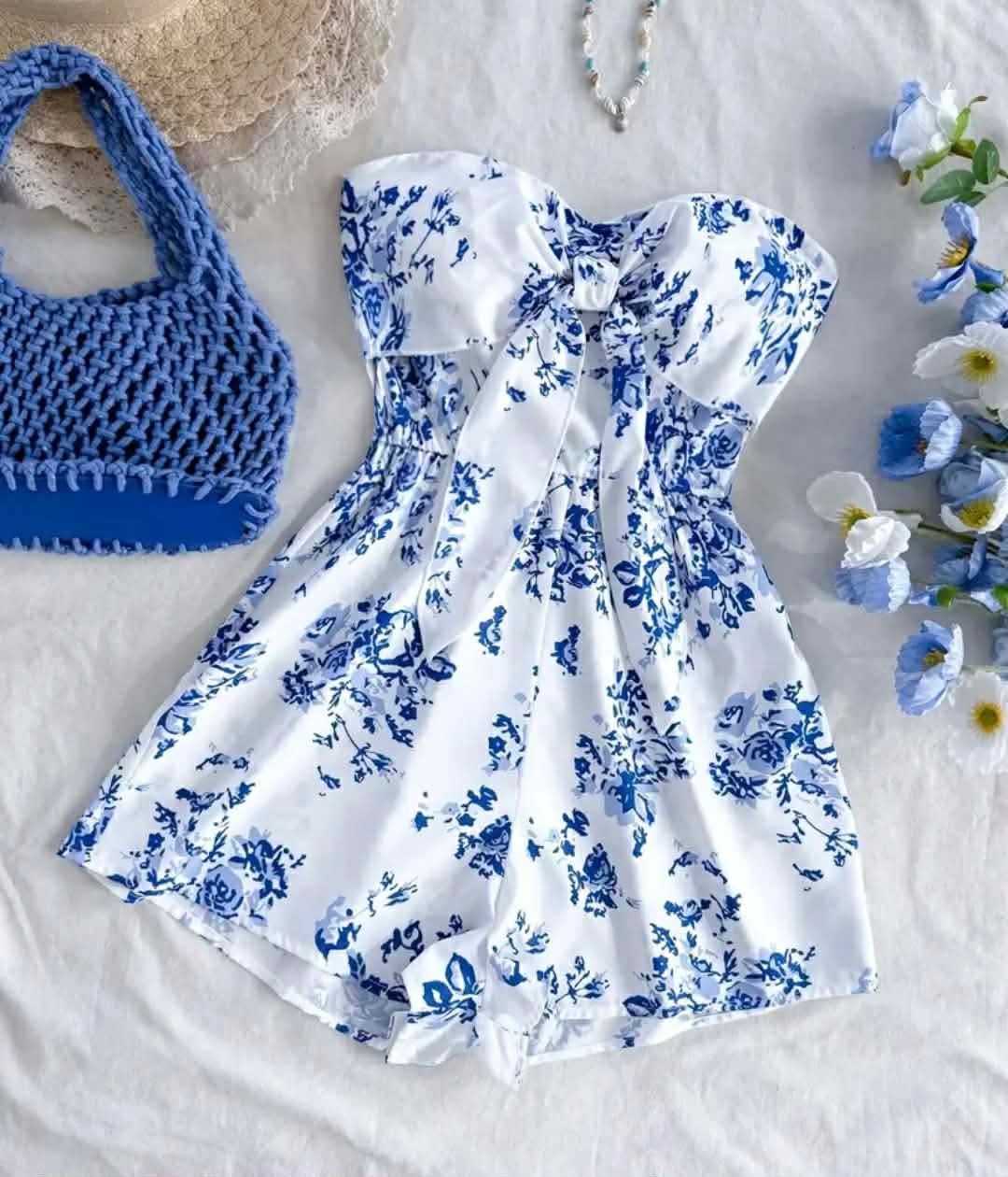 Women'S Summer  Floral Print Strapless Slim Jumpsuit