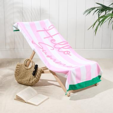 Striped Hello Summer Beach Towel - Blush