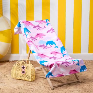 Dolphin Swim Print Beach Towel - Blush