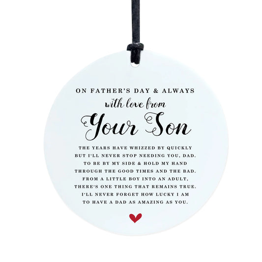 Fathers Day Gift From Your Son Hanging Plaque For Dad Sign