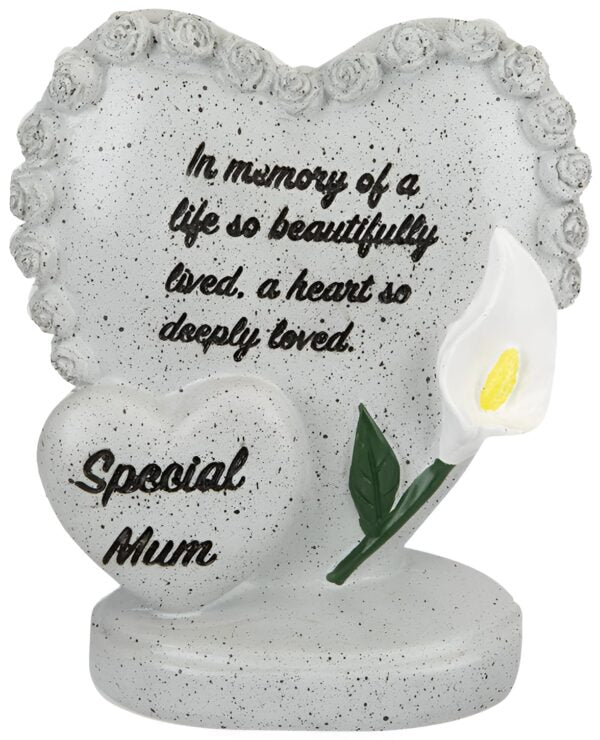 Special Mum Memorial Double Heart Ornament with White Lily