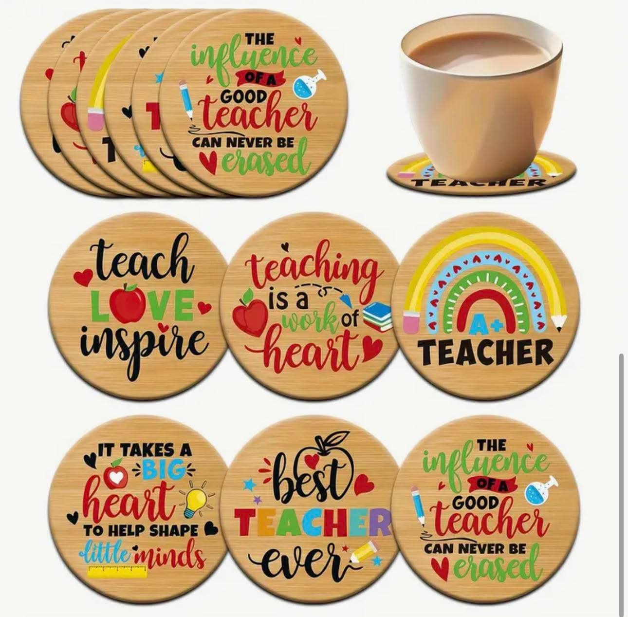 Pack of 6 teacher coasters