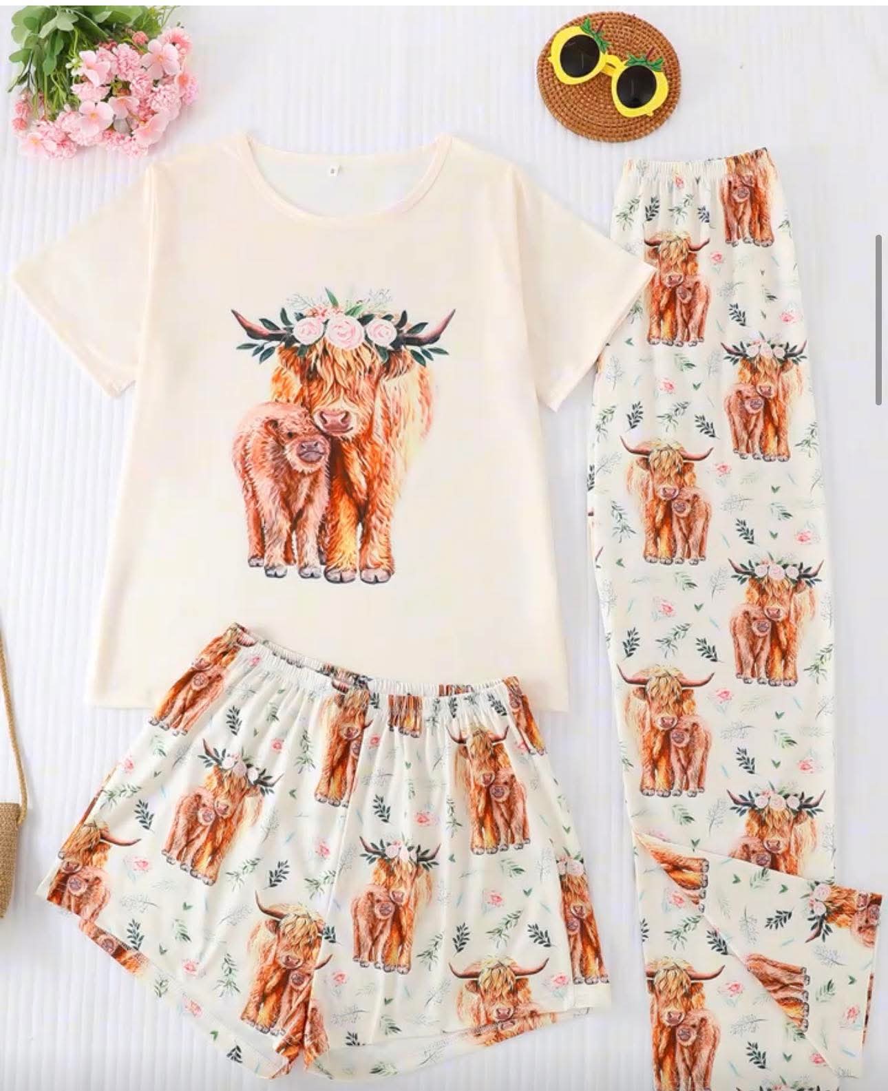 Highland Cow 3pc pyjamas set