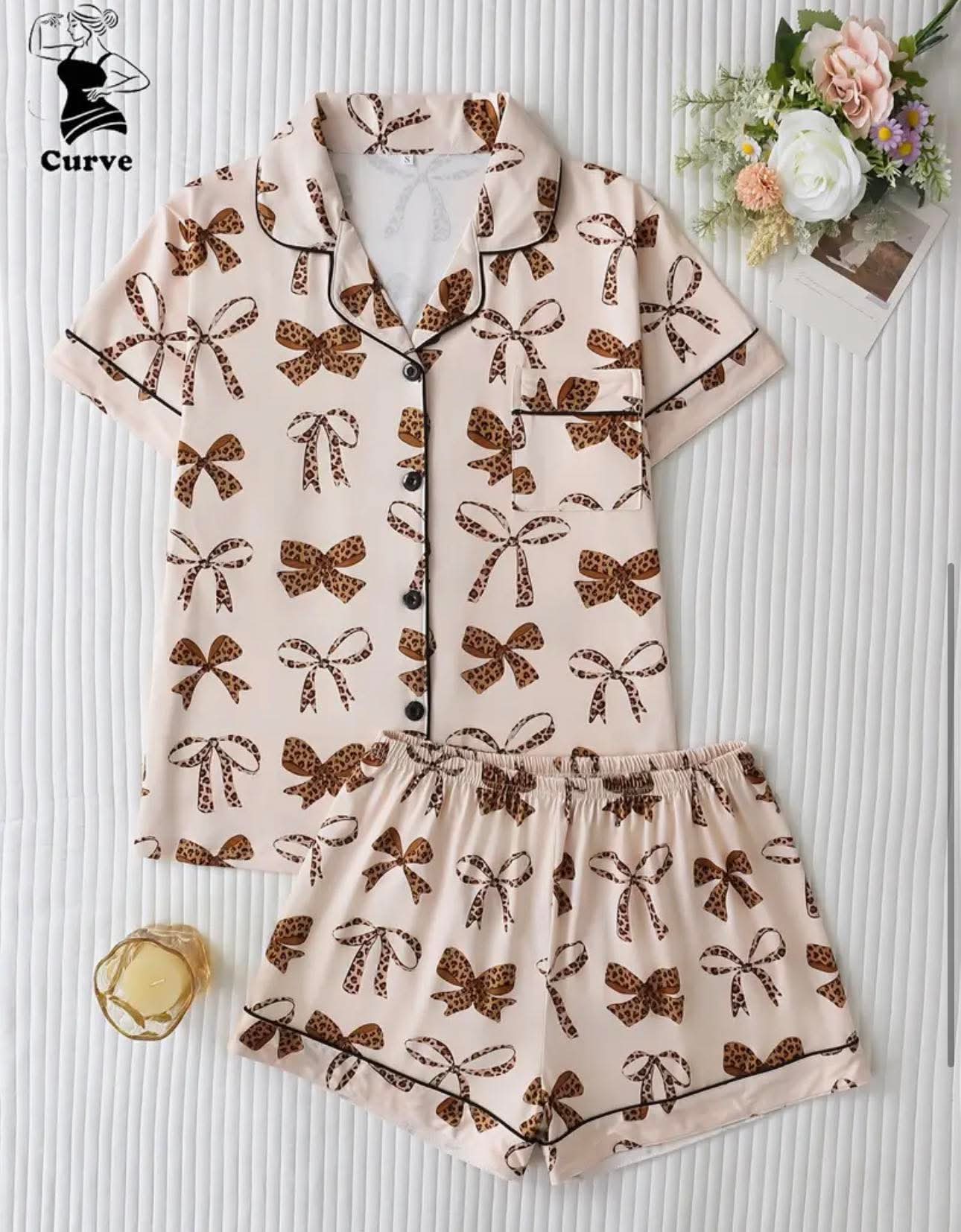 Ladies plus size bow short  set