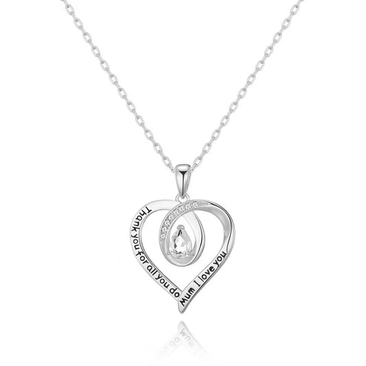 Silver Plated Mum I Love You Quote Necklace Created with Zircondia® Crystals
