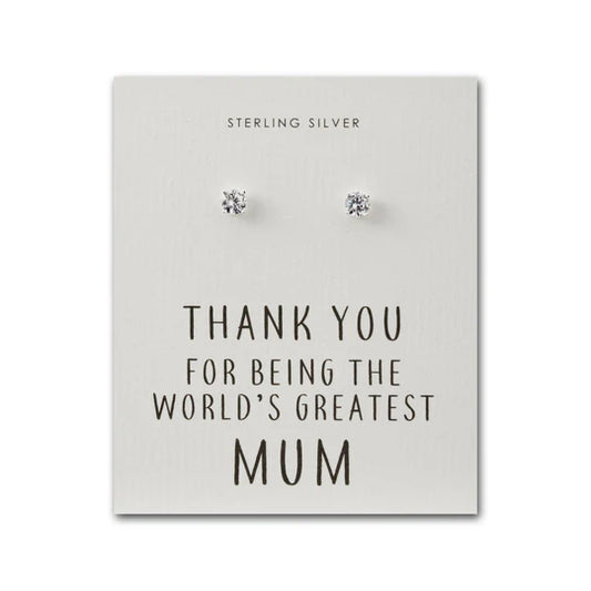 Sterling Silver World's Greatest Mum Crystal Earrings
