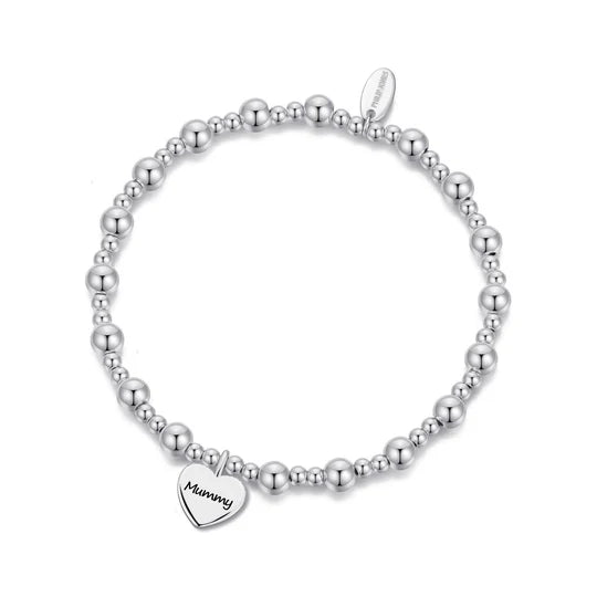 Mummy Heart Charm Beaded Stretch Bracelet