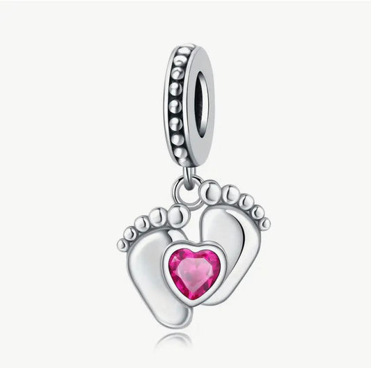 Heart shaped foot print charm