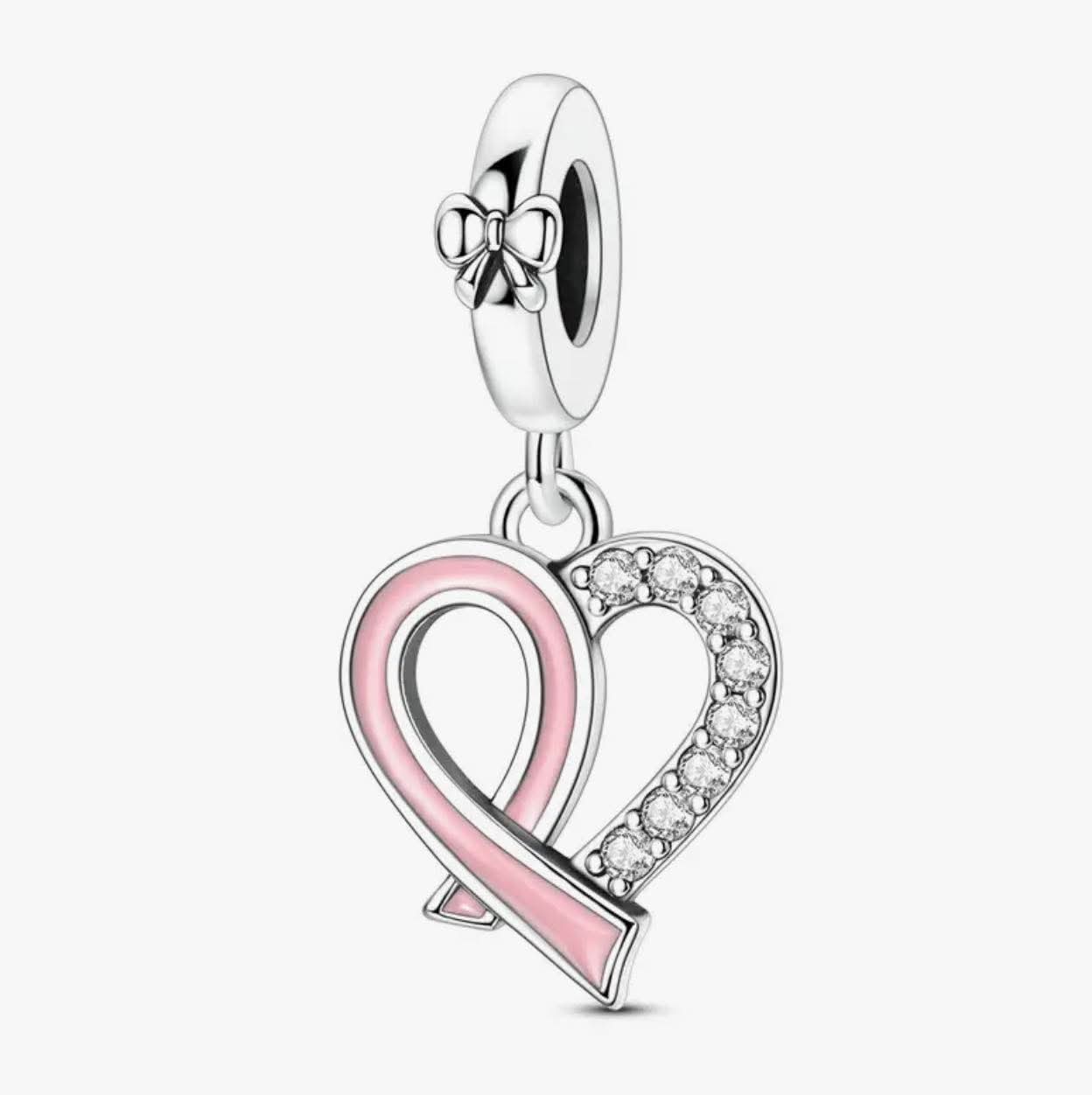 Dreamy Pink Enamel Bow Knot Ribbon Heart