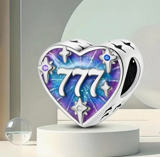 Purple Lucky 777 Love Heart Charm