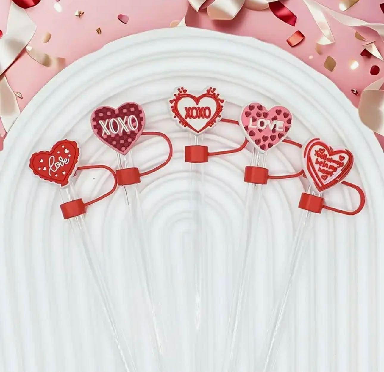 5pc Heart Shaped Straw Toppers