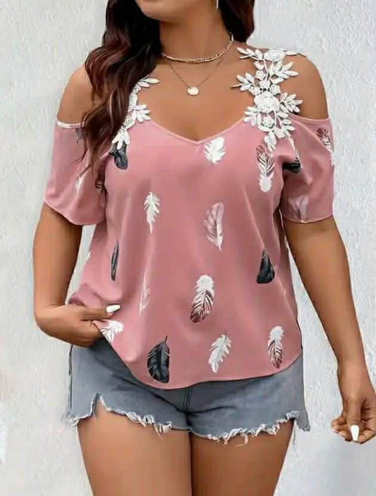 Plus Size Pink Feathers Top