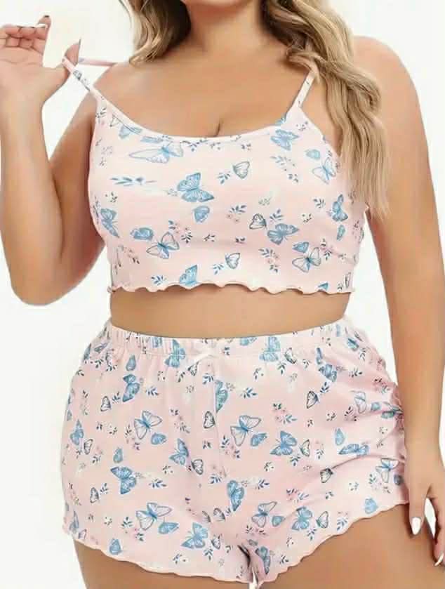 Plus Size Butterfly Print Pyjamas Set