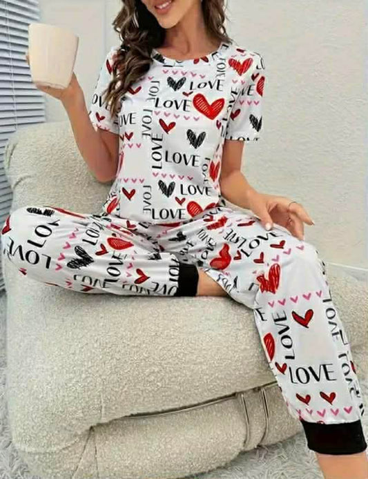 Heart & Letter Print Pyjamas