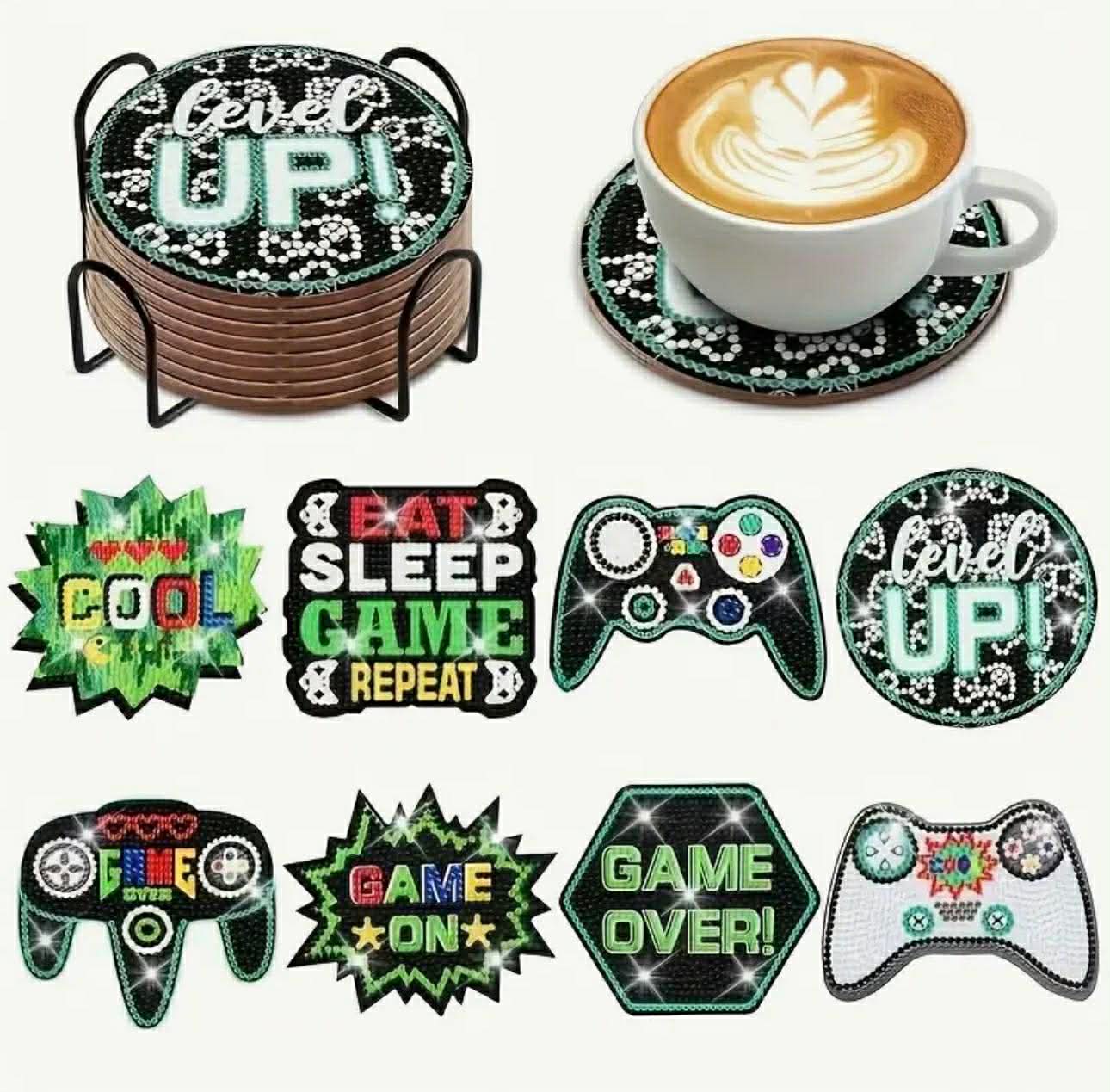 8pcs Gaming Coasters Diamond Art