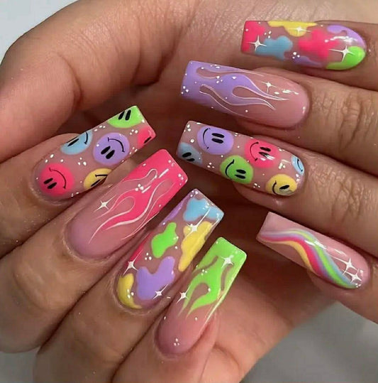 Smiling, Clouds Rainbow Press On Nails