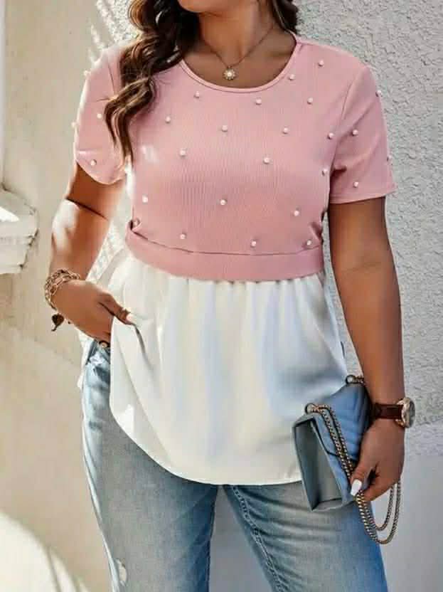 Plus Size Top With Fabric Patchwork