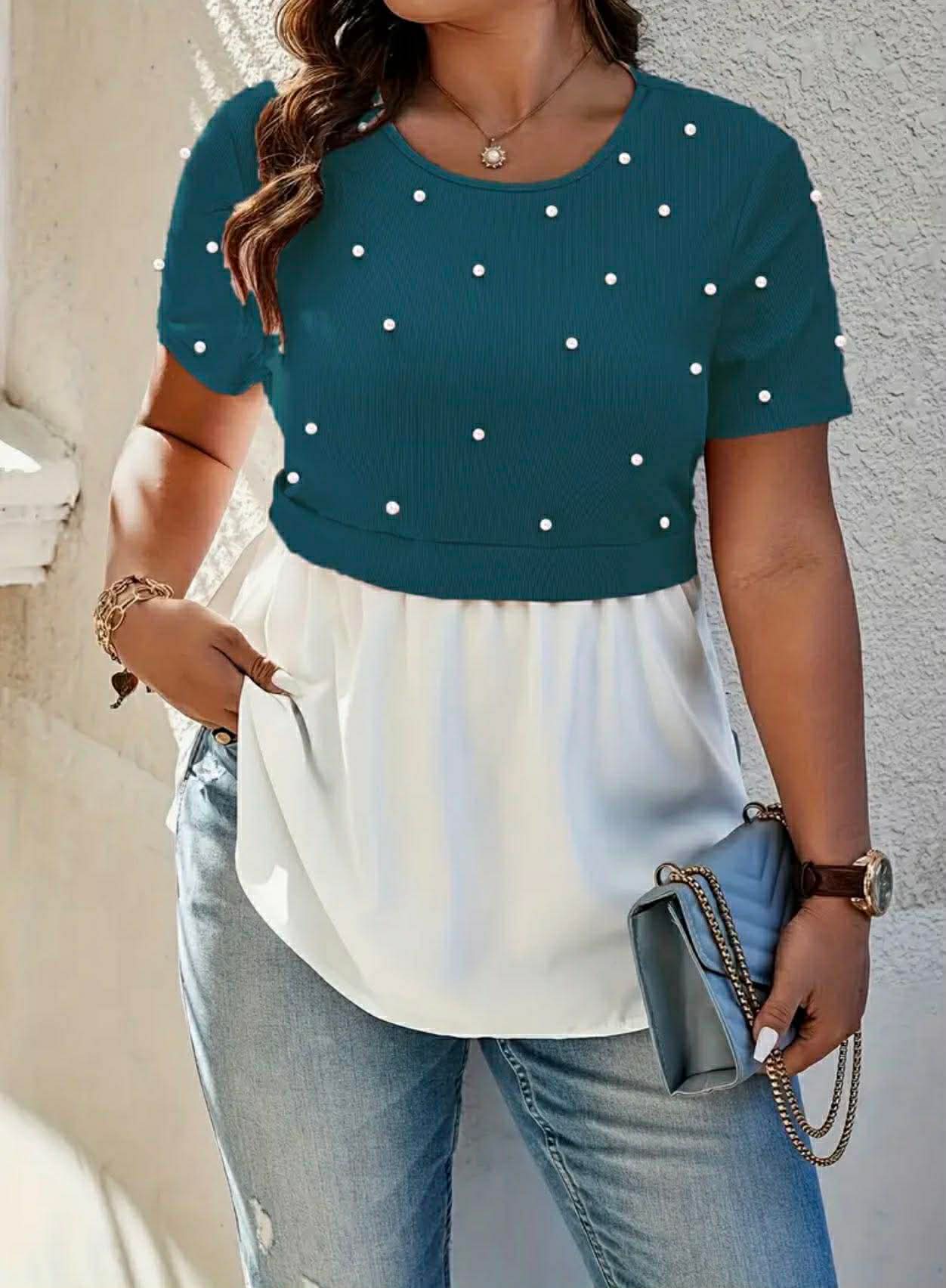 Plus Size Top With Fabric Patchwork