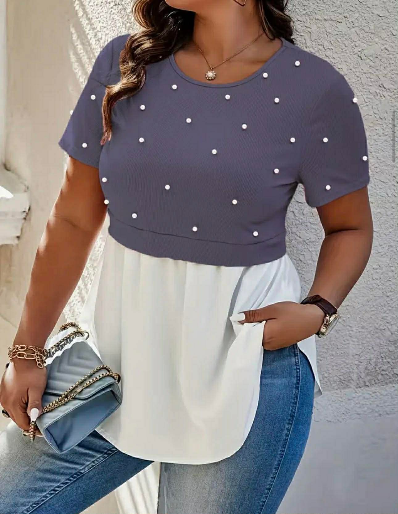Plus Size Top With Fabric Patchwork