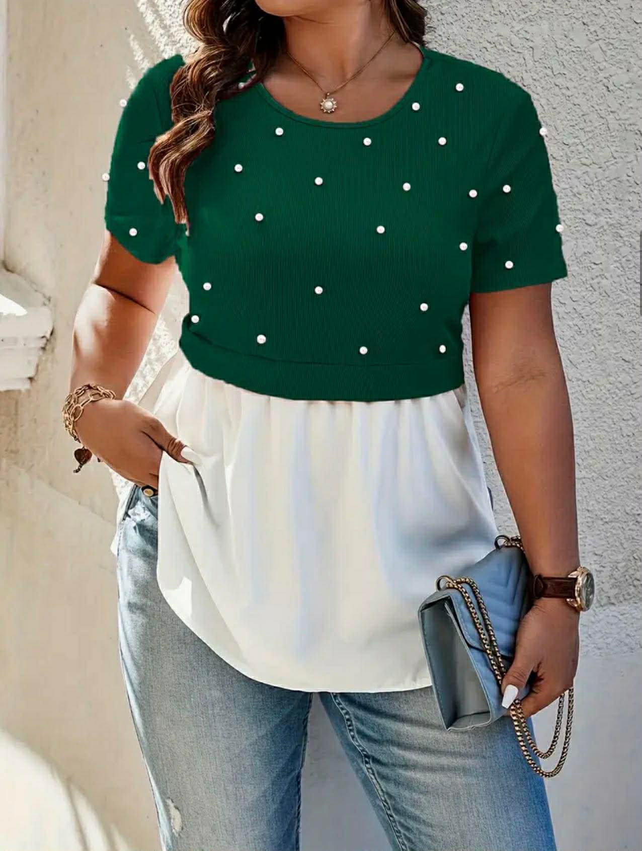 Plus Size Top With Fabric Patchwork