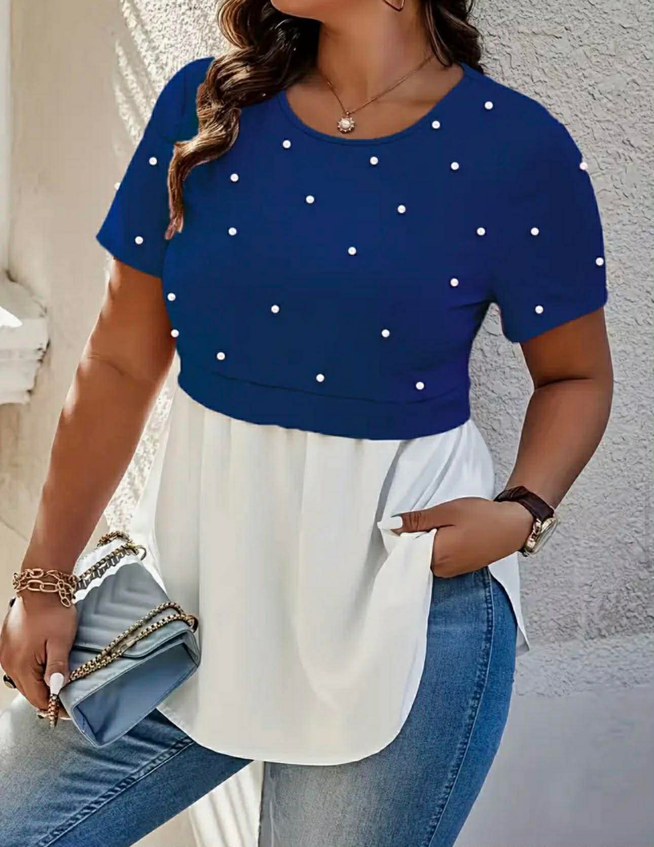 Plus Size Top With Fabric Patchwork